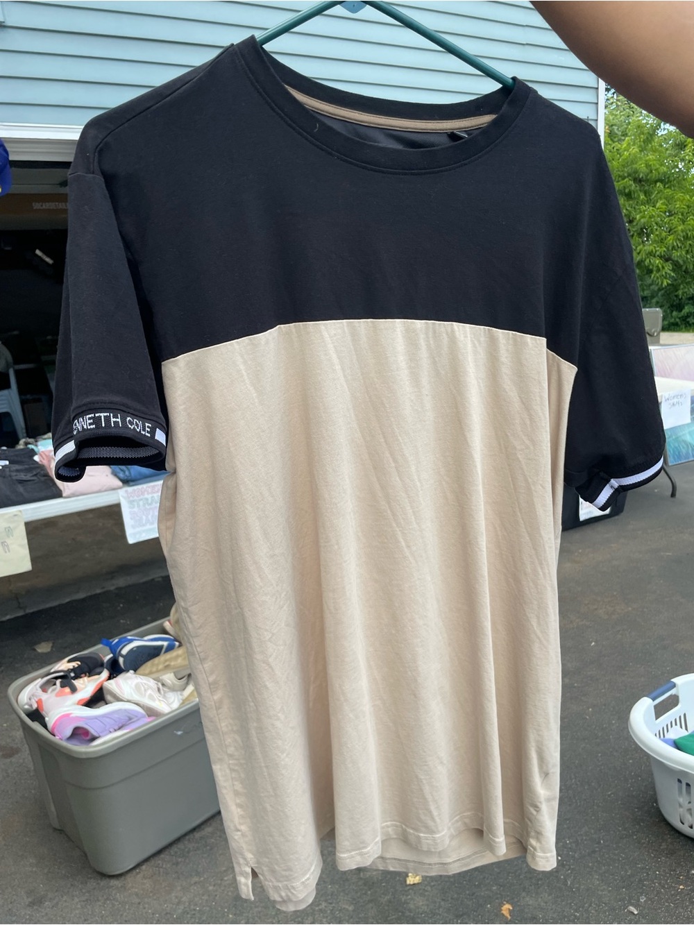 Kenneth Cole Short-Sleeve Two-Tone Black and Beige Crew Tee